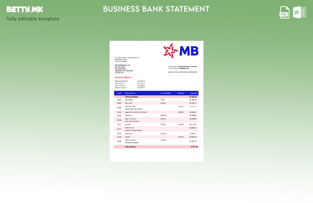 модерен стил MB банка изјава за компанијата Word и PDF шаблон